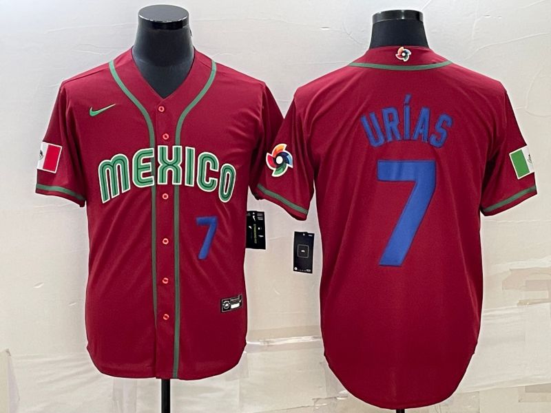 Men 2023 World Cub Mexico 7 Urias Red Nike MLB Jersey39